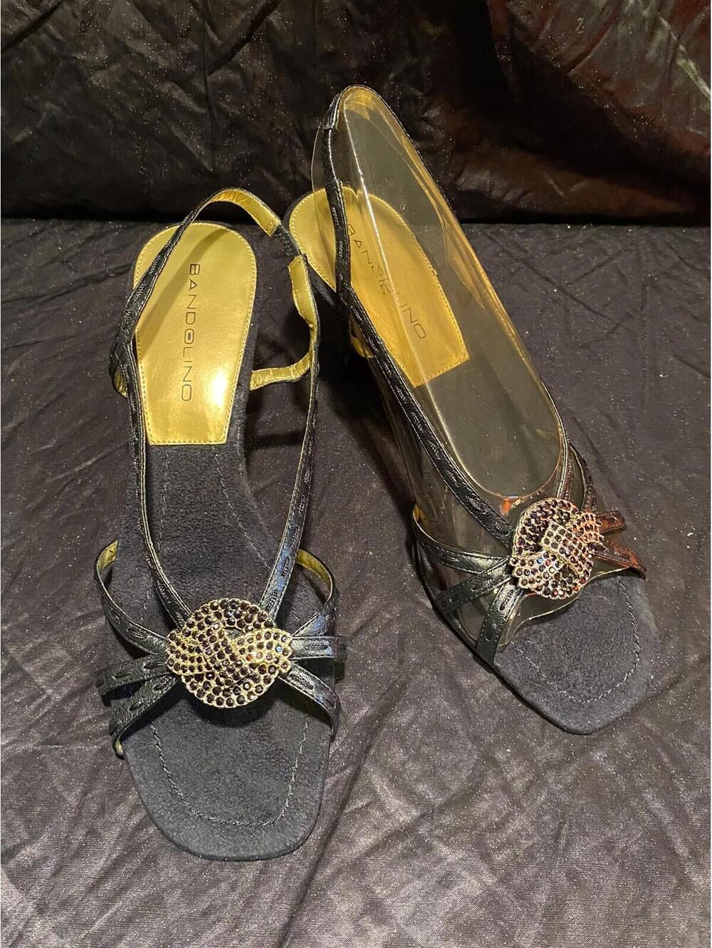Bandolino  Sandals Heels Black Sequins Womens Size 7.5 - Picture 2 of 6